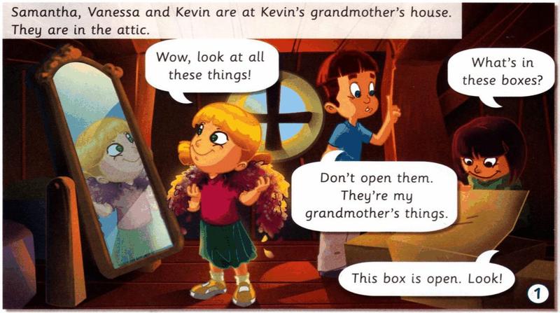 Samantha, Vanessa and Kevin in the attic of Kevin's grandmother's house