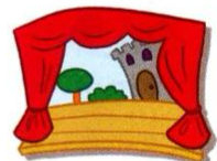A stage with red curtains