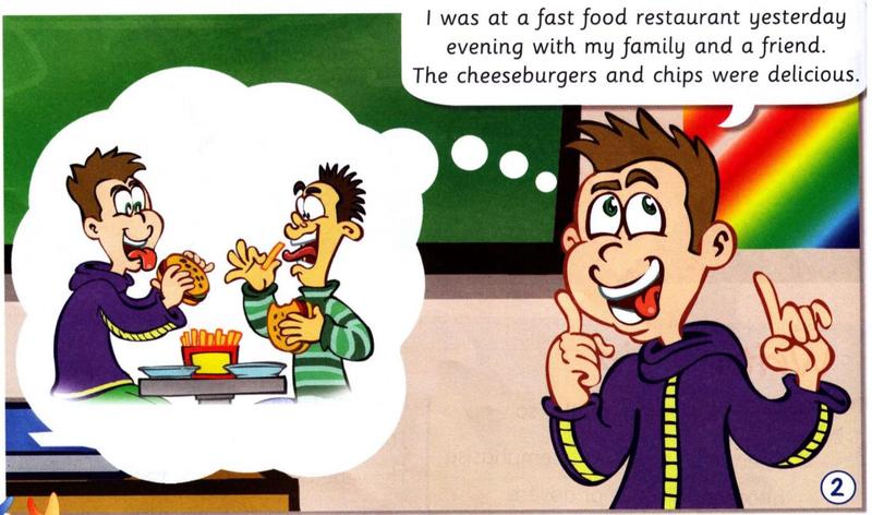 A boy was at a fast food restaurant with his family and a friend