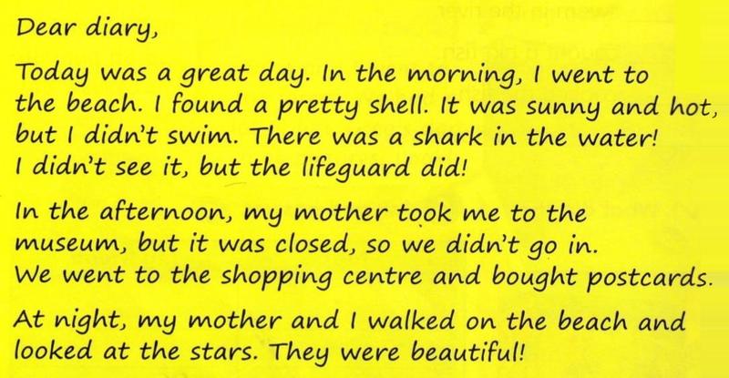 Katie's diary about a day at the beach, the museum, the shopping centre and the stars