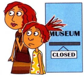Katie and her mother at a closed museum