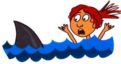 A shark fin near Katie in the sea
