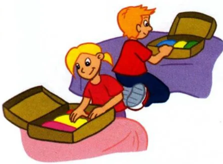 Two children packing their bags