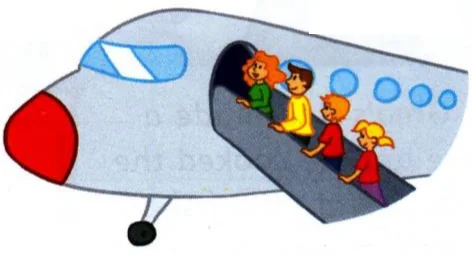 A family getting on a plane