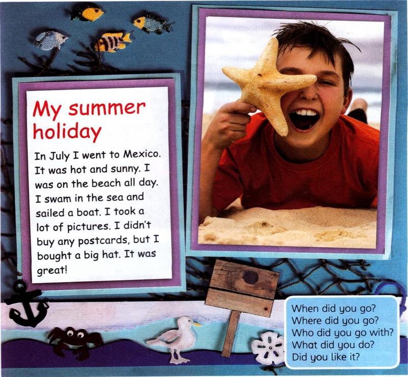 Tim's project My summer holiday with a photo of Tim holding a starfish on the beach