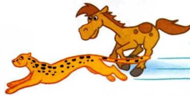 A cheetah running past a horse