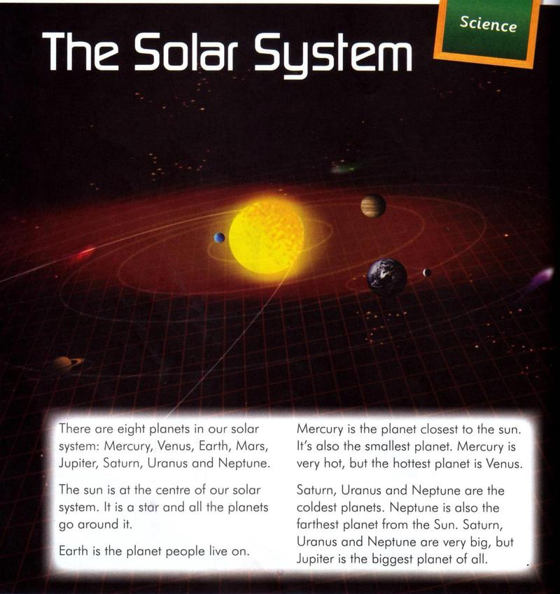 Science reading The Solar System with a picture of the sun and planets