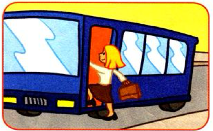A girl getting on a bus
