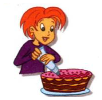 A girl putting cream on a cake