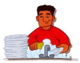 A man washing plates at the sink