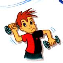 A boy lifting two dumbbells