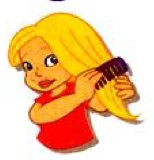 A girl with long blonde hair combing it