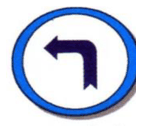 A round blue road sign with an arrow that turns to the left