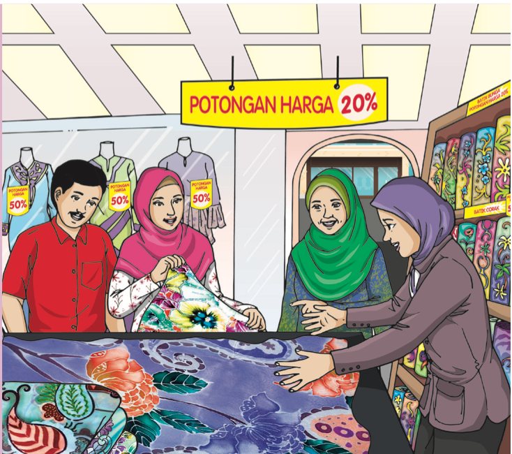 Keluarga Nabila melayan pelanggan semasa promosi potongan harga 20 peratus