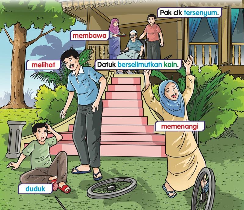 Nasri dan Nabila bermain gelek rim di halaman rumah datuk