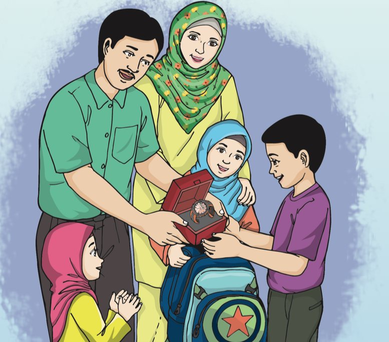 Ayah dan ibu menghadiahkan beg dan jam tangan kepada Nasri