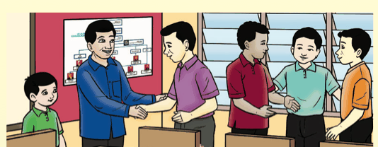 Penduduk Taman Aman bersalaman sambil tersenyum selepas mesyuarat