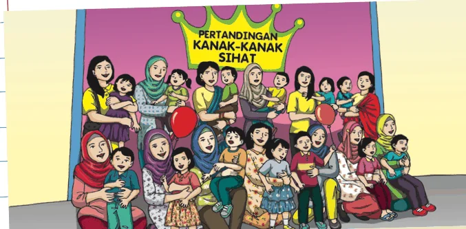 Ibu-ibu pelbagai kaum dengan anak dalam Pertandingan Kanak-kanak Sihat