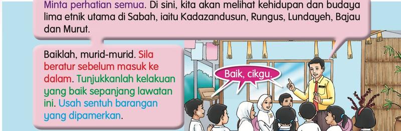 Guru memberi taklimat kepada murid di Kampung Budaya Mari Mari, Sabah