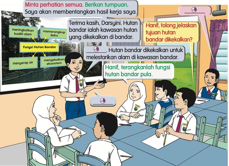 Hanif membentangkan fungsi hutan bandar di hadapan kelas