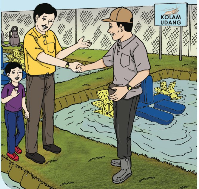 Encik Salim dan Encik Izam di tepi kolam udang galah
