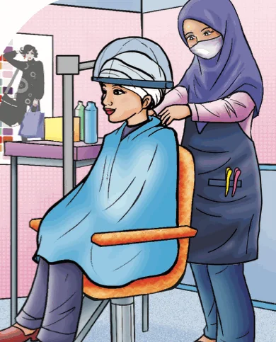 Pemilik salun mendandan rambut pelanggan