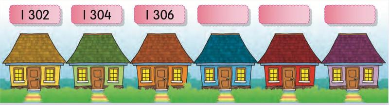 Enam buah chalet berwarna kuning, hijau, jingga, biru, merah dan ungu dengan nombor 1 302, 1 304 dan 1 306
