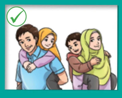 Ayah dan ibu mendukung anak-anak dengan gembira