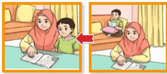Kakak belajar seorang diri, kemudian membantu adik membaca buku