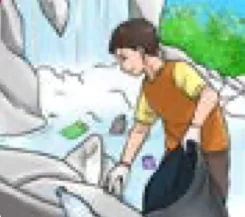 Budak memungut sampah di air terjun