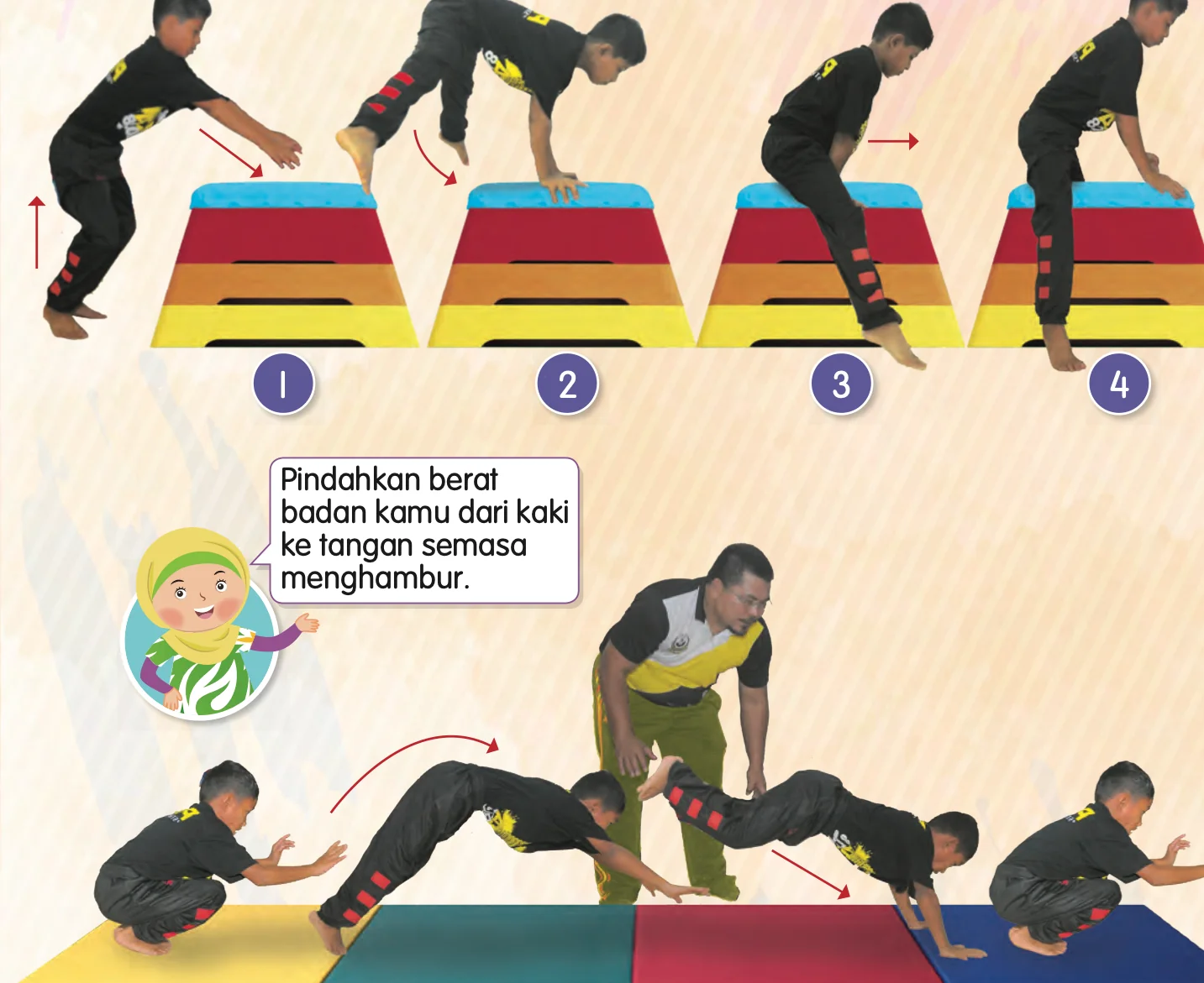Hambur tangan melepasi peti lombol dan di atas tikar