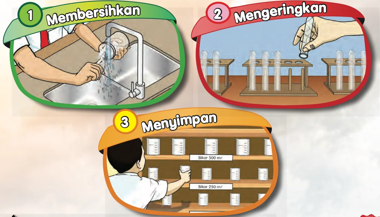 Tiga langkah: membersihkan, mengeringkan dan menyimpan peralatan sains