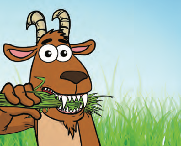 Kartun kambing yang sedang makan rumput
