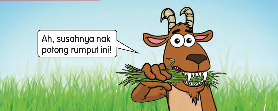 Kartun kambing yang sukar memotong rumput