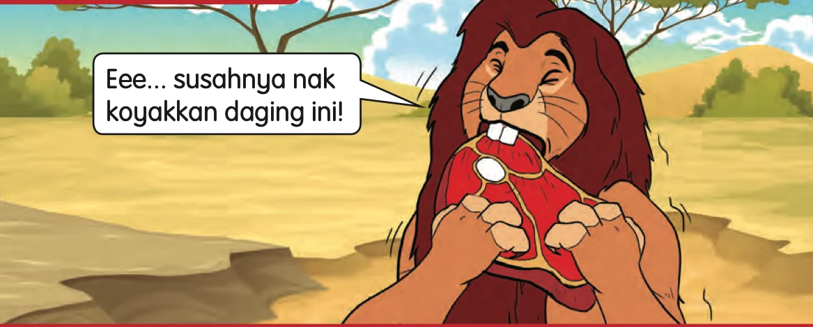 Kartun singa yang sukar mengoyakkan daging