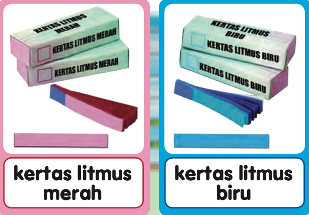 Kotak dan helai kertas litmus merah serta kertas litmus biru