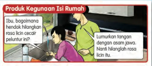 Kad situasi produk kegunaan isi rumah: seorang ibu menasihati anaknya yang tangannya licin akibat cecair peluntur
