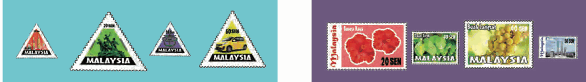 Stamps sorted into two groups