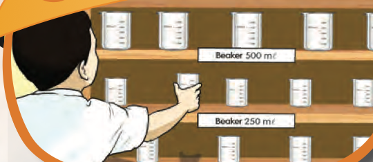 A pupil putting beakers on a shelf