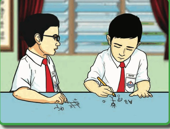 Two boys draw and write on the table top