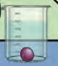 A grape at the bottom of a beaker of water