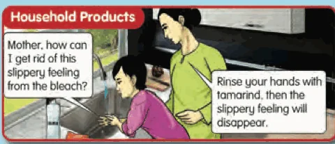 A mother helps her child rinse slippery bleach off her hands