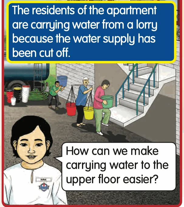 Residents carry buckets of water up the stairs from a water lorry because the water supply has been cut off