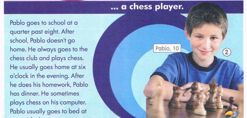 Pablo, 10, a chess player, sitting at a chess board