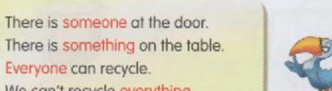 Box with example sentences using someone, something, everyone and everything