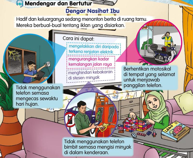 Tiga gambar iklan: lelaki mengecas telefon semasa hujan, penunggang motosikal berhenti untuk menjawab telefon, dan lelaki menggunakan telefon di stesen minyak