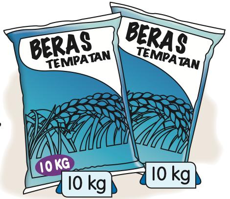 Dua peket beras tempatan, setiap satu 10 kg