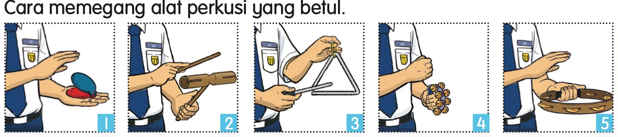 Lima gambar cara memegang alat perkusi yang betul