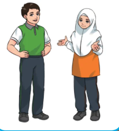 Seorang murid lelaki dan seorang murid perempuan berpakaian sekolah