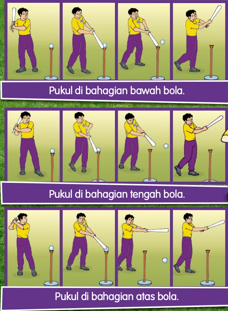 Memukul bola di bahagian bawah, tengah dan atas bola